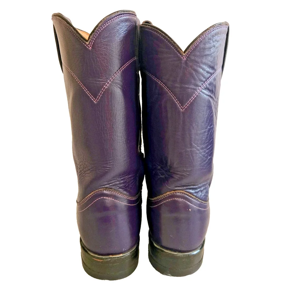 Vintage Justin L3081 Purple Leather Cowboy Western Roper Boots 7